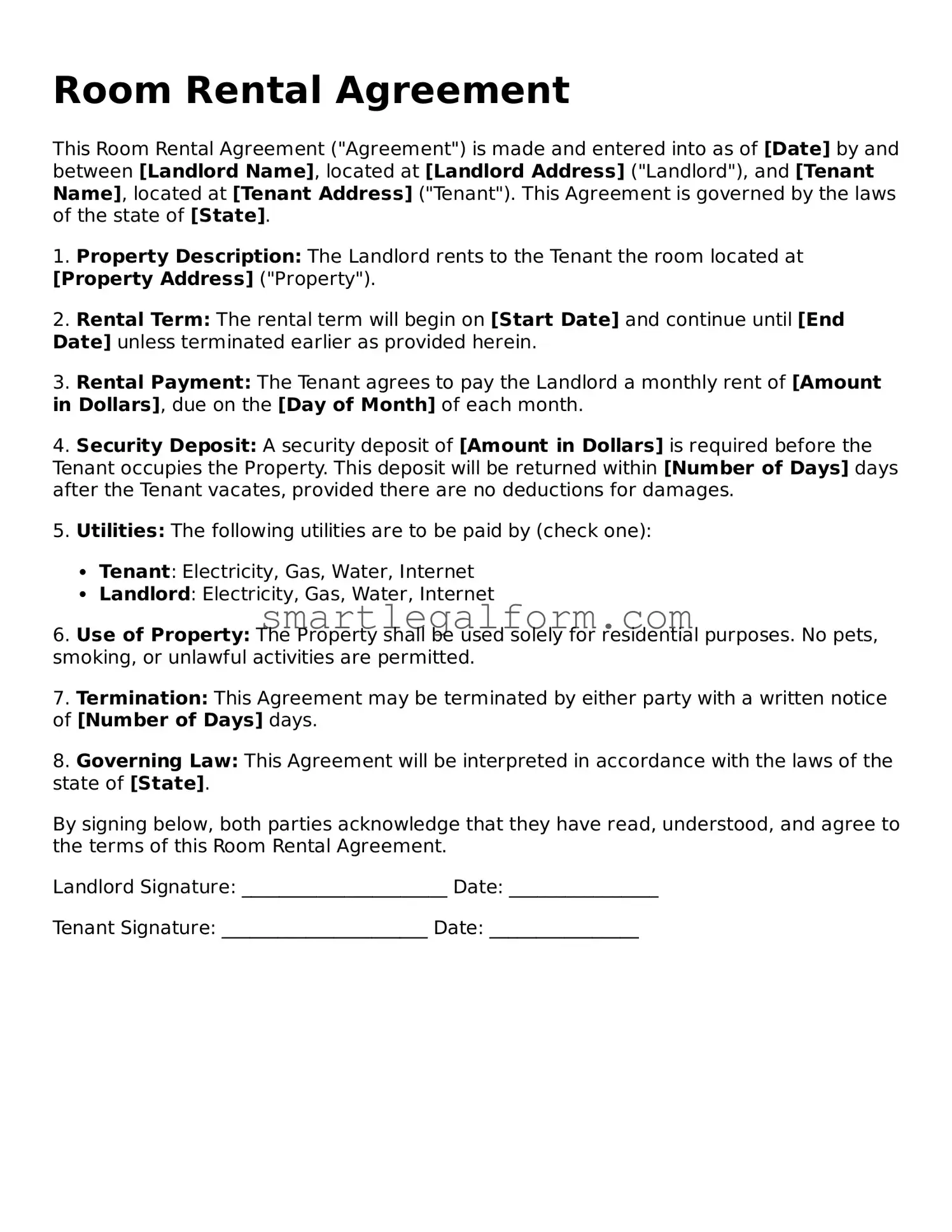 Attorney-Approved Room Rental Agreement Form
