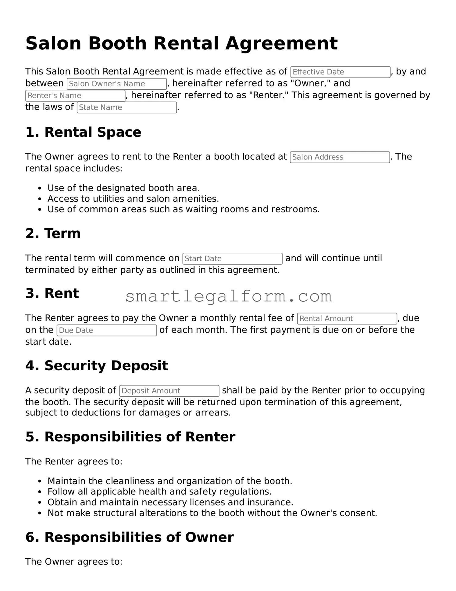 Attorney-Approved Salon Booth Rental Agreement Form