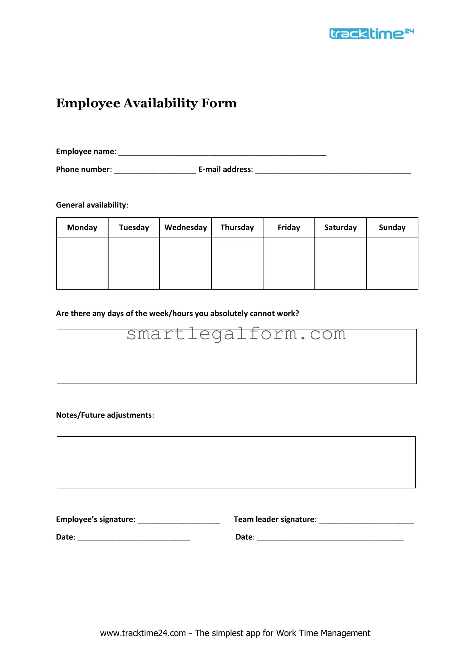 Free Employee Availability Form