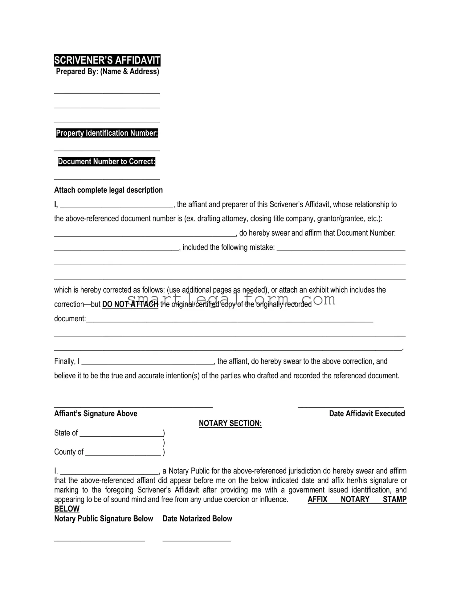 Free Scrivener's Affidavit Form