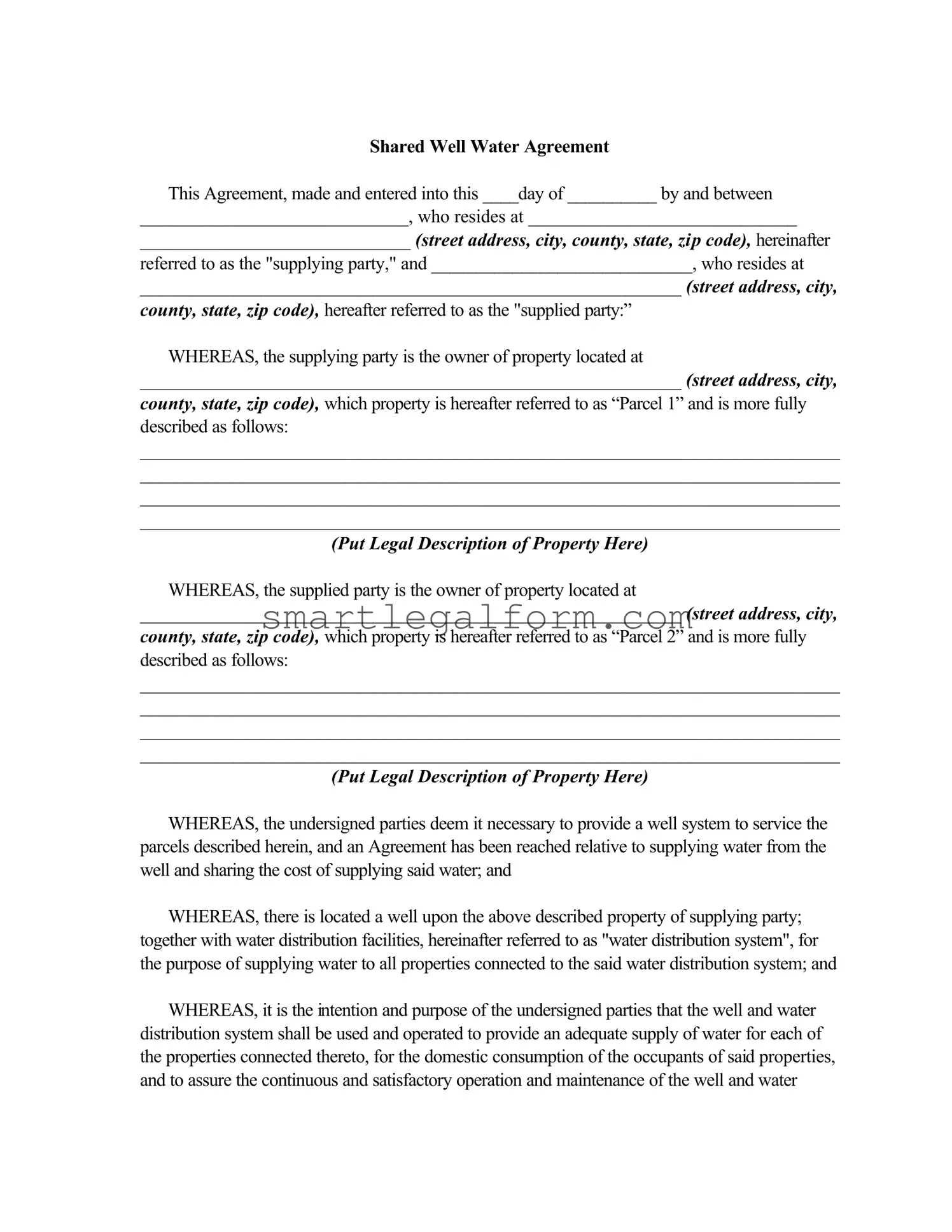 Free Shared Well Agreement Form