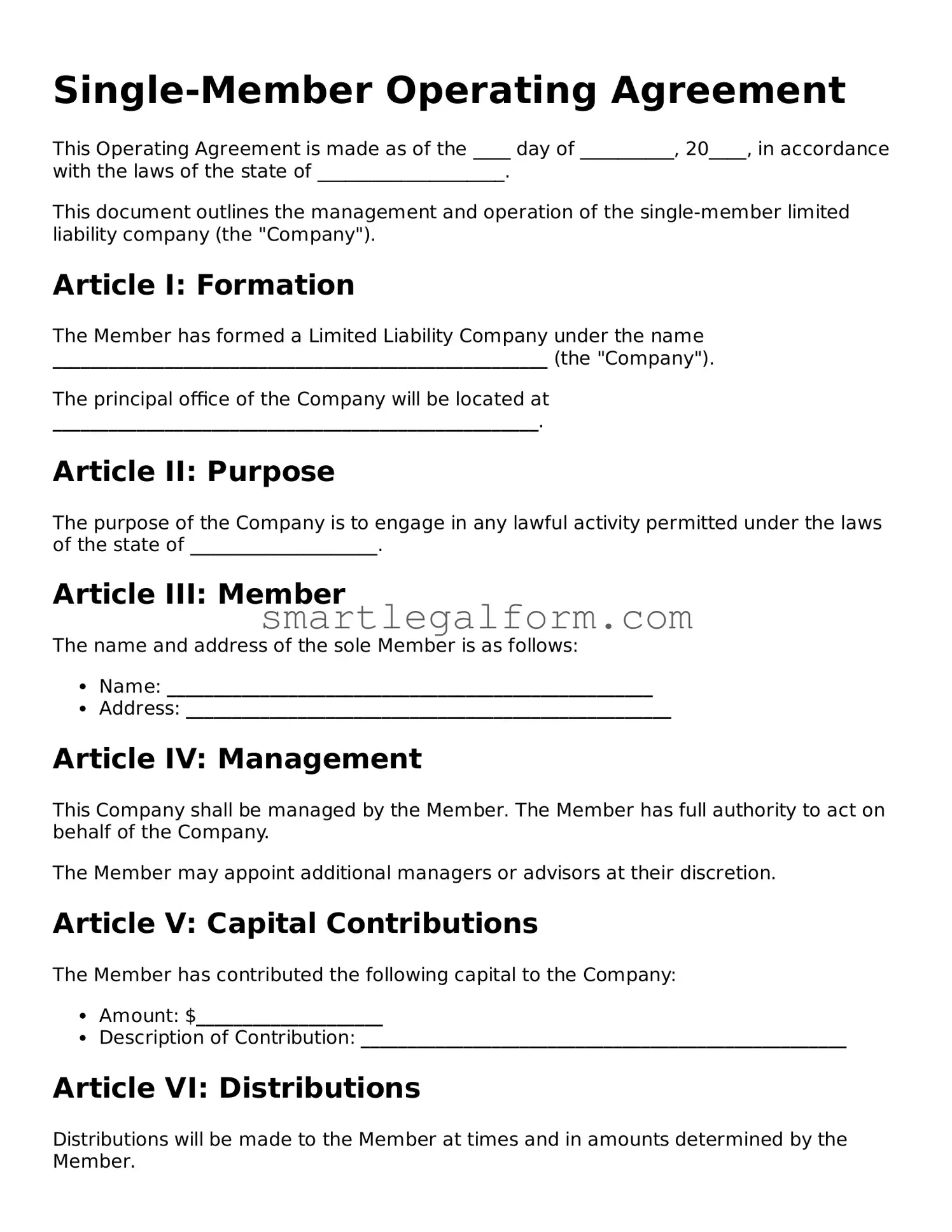 Attorney-Approved Single-Member Operating Agreement Form