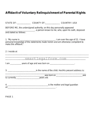 Free Affidavit Parental Rights Form