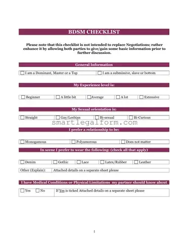 Free Bdsm Checklist Form