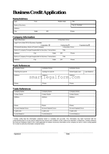 Free Business Credit Application Form