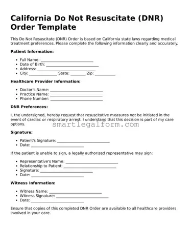 Printable California Do Not Resuscitate Order Document