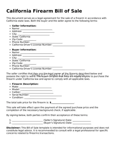 Printable California Firearm Bill of Sale Document