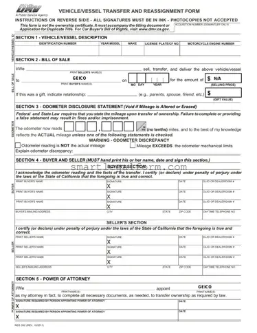 Free California Fotm Reg 262 Form