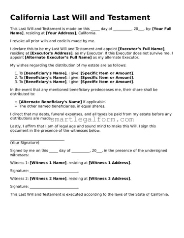Printable California Last Will and Testament Document