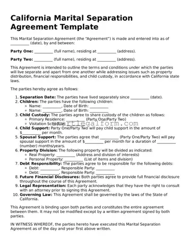 Printable California Marital Separation Agreement Document