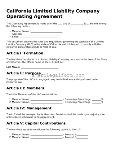 Printable California Operating Agreement Document