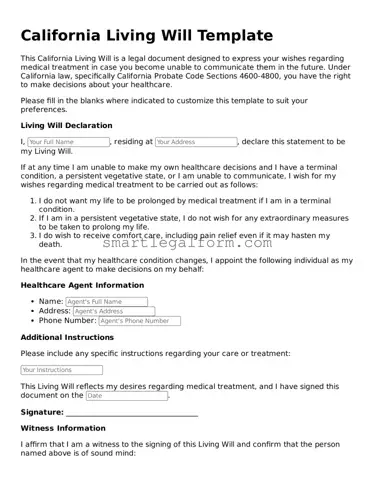 Printable California Living Will Document