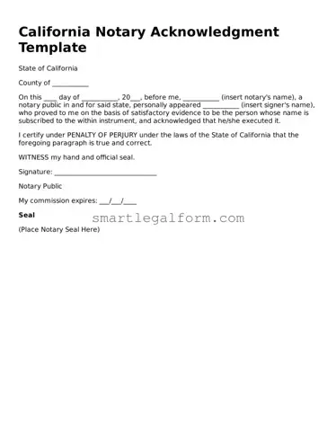 Printable California Notary Acknowledgement Document