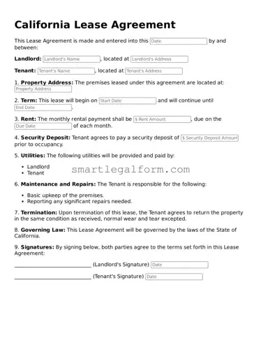 Printable California Lease Agreement Document