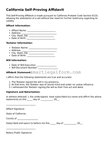 Printable California Self-Proving Affidavit Document