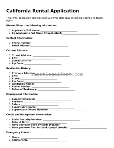 Printable California Rental Application Document