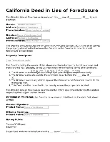Printable California Deed in Lieu of Foreclosure Document