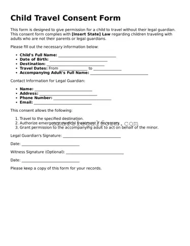 Attorney-Approved Child Travel Consent Form Form
