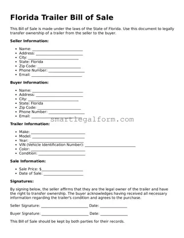 Printable Florida Trailer Bill of Sale Document