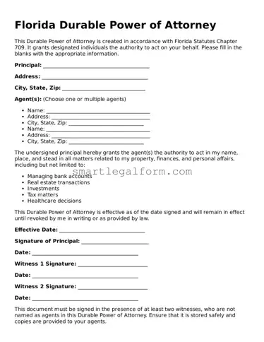 Printable Florida Durable Power of Attorney Document