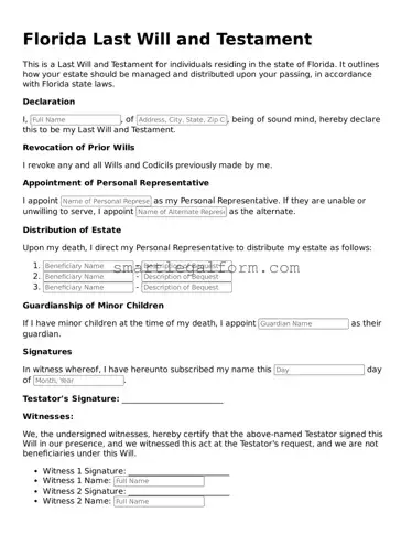 Printable Florida Last Will and Testament Document