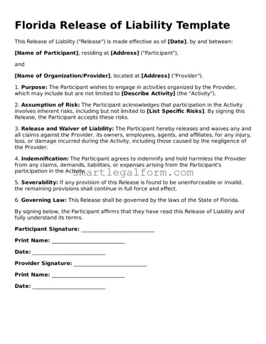 Printable Florida Release of Liability Document