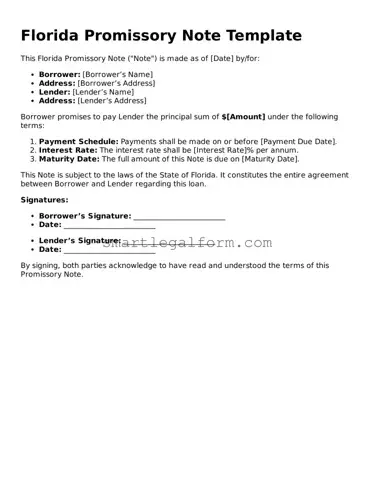 Printable Florida Promissory Note Document