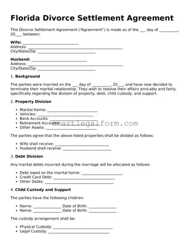 Printable Florida Divorce Settlement Agreement Document
