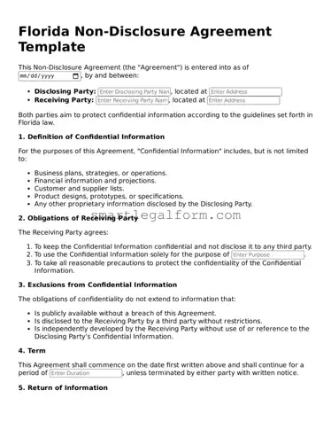 Printable Florida Non-disclosure Agreement Document