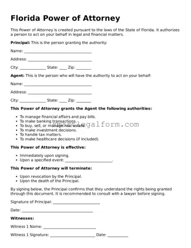 Printable Florida Power of Attorney Document