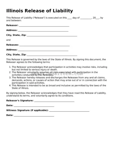 Printable Illinois Release of Liability Document