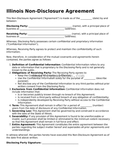 Printable Illinois Non-disclosure Agreement Document