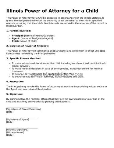 Printable Illinois Power of Attorney for a Child Document
