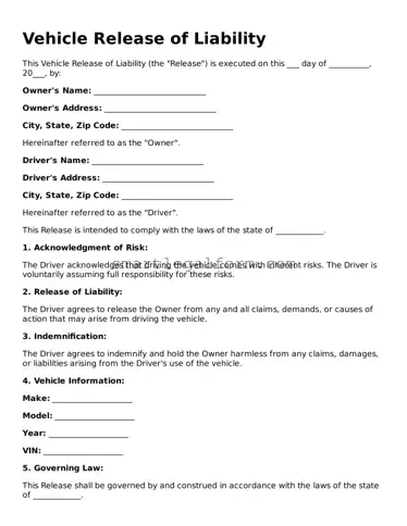 Attorney-Approved Vehicle Release of Liability Form