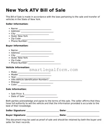 Printable New York ATV Bill of Sale Document