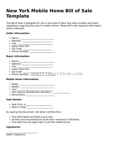 Printable New York Mobile Home Bill of Sale Document