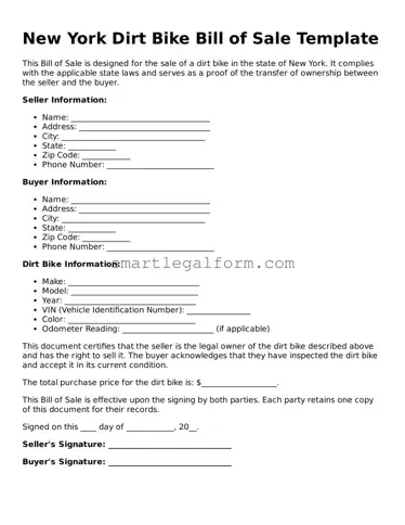 Printable New York Dirt Bike Bill of Sale Document