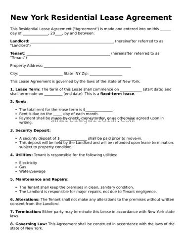 Printable New York Residential Lease Agreement Document