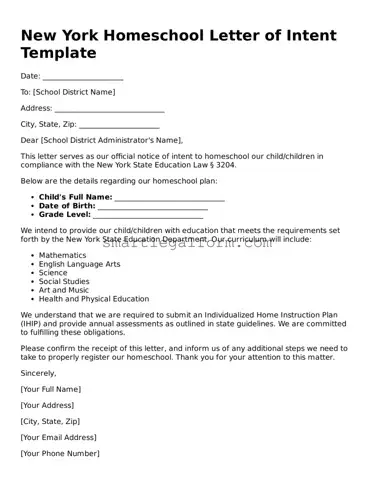 Printable New York Homeschool Letter of Intent Document