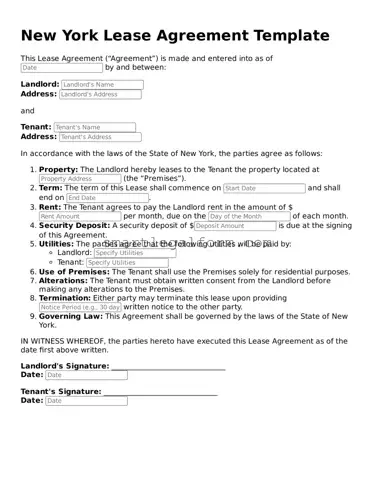 Printable New York Lease Agreement Document