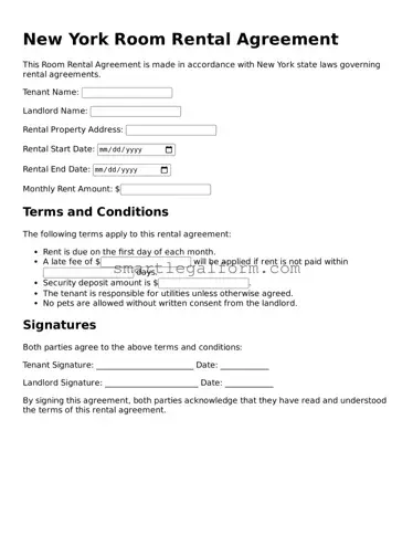 Printable New York Room Rental Agreement Document