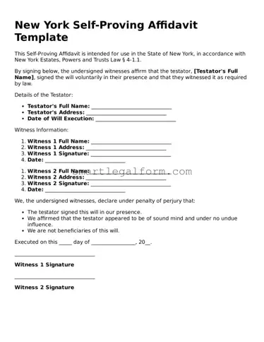 Printable New York Self-Proving Affidavit Document