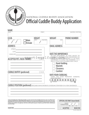 Free Cuddle Buddy Application Form