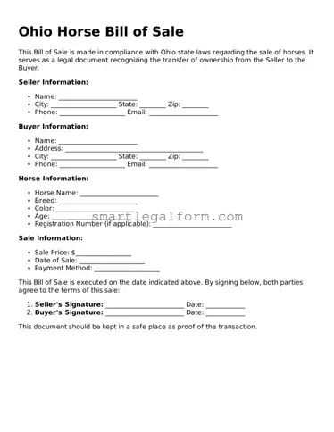 Printable Ohio Horse Bill of Sale Document