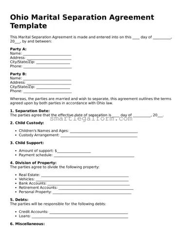 Printable Ohio Marital Separation Agreement Document