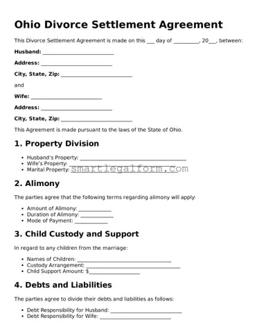 Printable Ohio Divorce Settlement Agreement Document