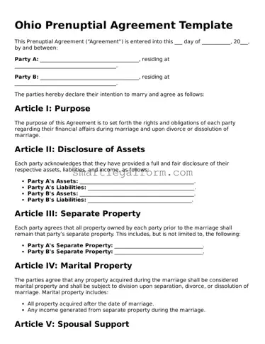 Printable Ohio Prenuptial Agreement Document
