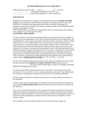Free Owner Operator Lease Agreement Form