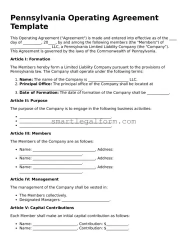 Printable Pennsylvania Operating Agreement Document