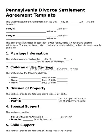 Printable Pennsylvania Divorce Settlement Agreement Document